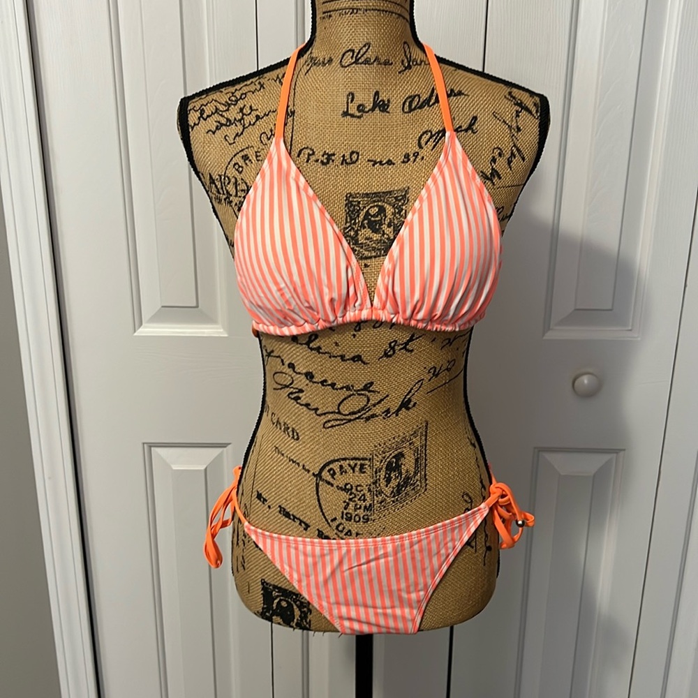 Bingo Surf Orange & White Stripe String Bikini